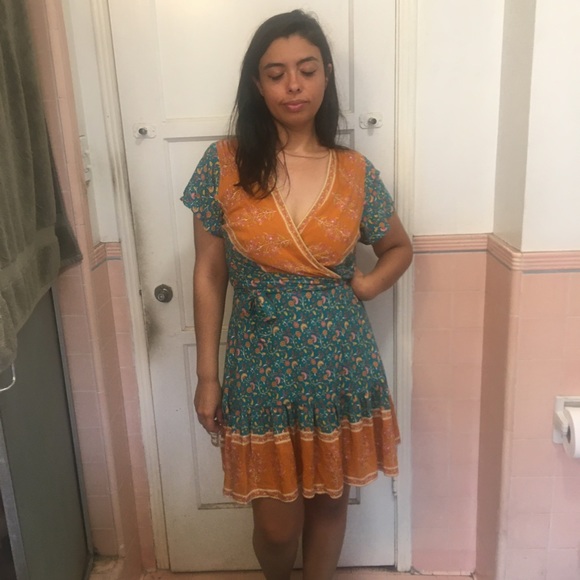 Boho Teal & Orange Wrap Dress - Picture 11 of 17